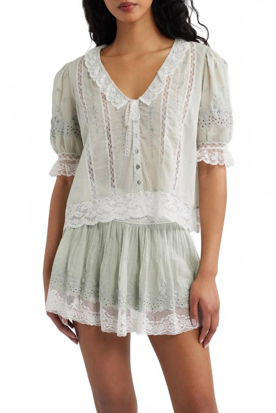 NEW LOVESHACKFANCY maurelle cotton lace blouse in eau de nil